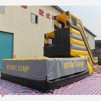 гигантский открытый двойной каскадерский прыжок в свободном падении 8x5x5 м, надувная вышка для прыжков и платформа для прыжков в высоту с подушкой безопасности
