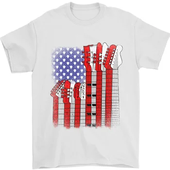 Гитара с флагом США, гитарист-электрогитарист, акустическая футболка, 100% хлопок