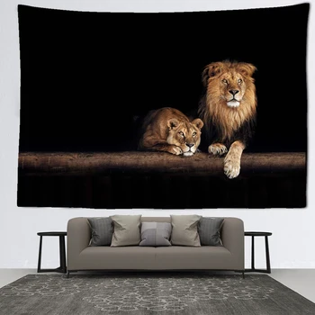 Гобелен с двумя Львами, висящий на стене, Абстрактные Животные, Хиппи Тапиз, Простой декор для дома в гостиной, общежитии