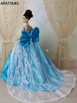 Голубое Кружевное Свадебное Платье с Бантом для Куклы Принцессы Барби 1: 6, Вечерняя Одежда Для Вечеринок, Длинные Платья, Кукольная Одежда для Кукольного Домика Барби