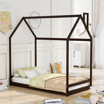 Двуспальная кровать для дома, деревянная кровать с ламелями, серая –безопасная и удобная для вашего ребенка