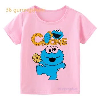 Детская футболка Для девочек, Футболки на день рождения 2, 3, 4, Elmo Cookie Monster Girl, Розовая футболка, детские Топы с короткими рукавами, Футболка, детская Одежда