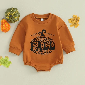 Детский комбинезон на Хэллоуин, милые комбинезоны с леопардовым принтом Тыквы, боди с длинным рукавом и круглым вырезом, милая одежда для новорожденных