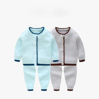 Детский свитер, однобортное пальто, повседневный новый детский однотонный комплект весенне-осеннего вязания, можно открыть