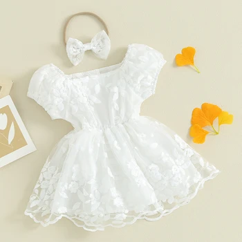 Детское Платье для девочки с пышными рукавами и рюшами, цветочный комбинезон с пузырями, кружевное тюлевое платье-пачка, Летние Милые наряды