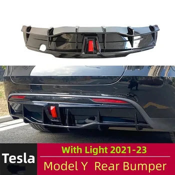 Диффузор Заднего Бампера Для Губ Tesla Model Y 2021 2022 2023 Модельный Обвес Автомобиля Арьергард Защитная Пластина Черный Карбоновый ABS