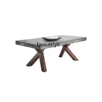 Длинный обеденный стол из массива дерева в скандинавском ретро-стиле, имитация цементного цвета, Стол для конференций, стол для творческих переговоров, Дизайнерский верстак