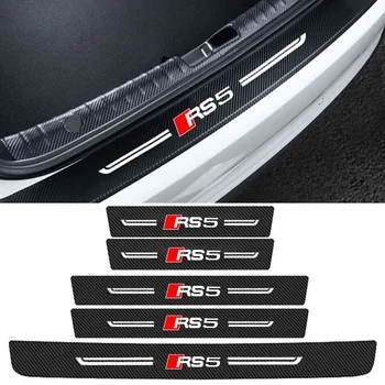 Для Audi RS5 Логотип Двери автомобиля Порог Порога Защитная накладка из углеродного волокна Кожа Защита заднего бампера багажника Наклейки Аксессуары