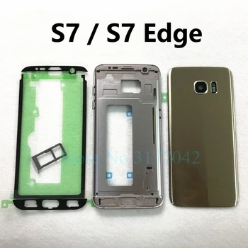 Для SAMSUNG Galaxy S7 Edge G935F S7 G930F Полный Корпус Передняя Средняя Рамка Боковая Кнопка Крышка Батарейного Отсека Задняя Стеклянная Крышка Задняя Крышка