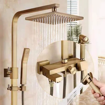 Европейская роскошная Латунная Душевая система Настенный смеситель для душа Набор смесителей для ванной комнаты с душевой панелью высокого давления