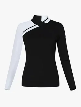 Женская одежда для гольфа на быстросохнущей основе, эластичная спортивная футболка Slim Fit с высоким воротом и длинными рукавами на открытом воздухе