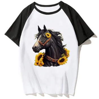 Женская футболка Horse, японский топ, женская уличная одежда