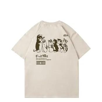 Женская футболка, одежда, футболка с рисунком кота в стиле хип-хоп, повседневная хлопковая летняя футболка с коротким рукавом 2023