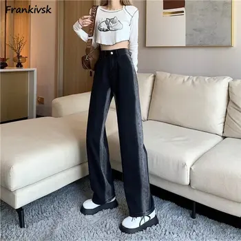 Женские джинсы контрастного цвета в американском ретро стиле с высокой талией для отдыха, модные универсальные мешковатые брюки из градиентной джинсовой ткани Y2K, Повседневные уютные