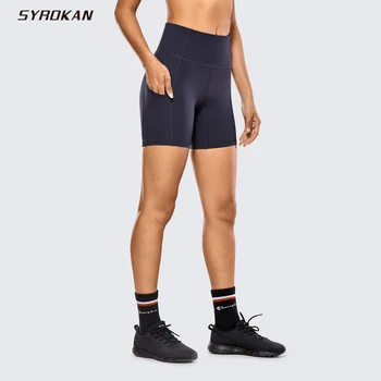 Женские дышащие роскошные спортивные шорты SYROKAN Naked Feeling с высокой талией, шорты для контроля живота с боковыми карманами-6 дюймов