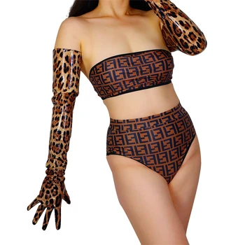 Женские перчатки из лакированной кожи DooWay, блестящий коричневый Леопардовый Ягуар, животный принт, искусственный ЛАТЕКС, 70 см, Рождественская вечеринка, оперная перчатка