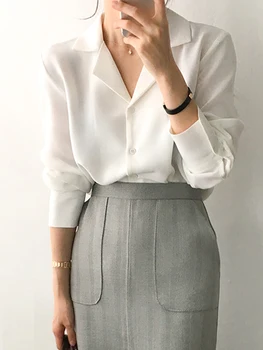 женские топы и блузки, однотонная белая шифоновая блузка, офисная рубашка, blusas mujer de moda 2022, женские рубашки с длинным рукавом, одежда