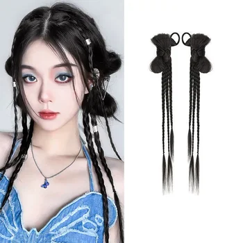 Женский парик Y2K с конским хвостом в новом китайском стиле, удлиненный галстук-бабочка с шаровидной головкой, накладная коса, женская рыба Джи, пряная косичка для девочек-боксеров