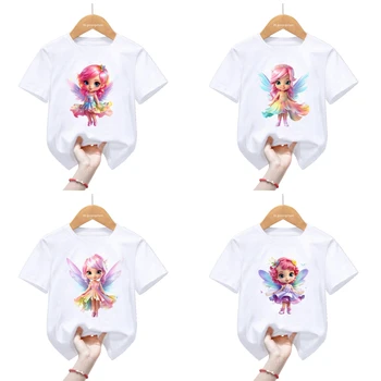 Забавная футболка Kawaii Rainbow Garden Fairy, яркая футболка с бабочкой Fairy Angel, детская одежда, футболка для девочек, футболки с коротким рукавом, топ