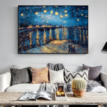 Звездная ночь в стиле импрессионизма, знаменитые картины на холсте, Репродукции на стене Ван Гога, Пейзажные настенные плакаты для гостиной