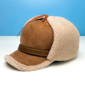 Зимняя кожаная шляпа утолщенная защита ушей шапка-ушанка из шерсти овчины летающий шляпа мужская бейсболка Открытый российский Лыжный спорт крышка