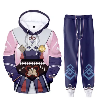Игровая одежда для косплея Genshin Impact Ху Тао Тарталья, толстовка с капюшоном и брюками с 3D мультяшным принтом, комплект