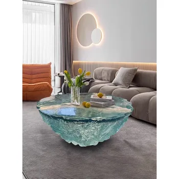 Индивидуальная современная модель чайного столика из смолы для гостиной дома blue ocean, прозрачные украшения для чайного столика высокого класса на заказ.