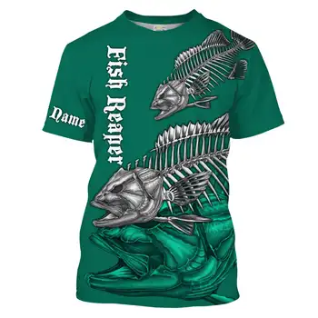 Камуфляж для рыбалки, рыбий жнец, рыбий череп, изготовленная на заказ рубашка для рыбалки с коротким рукавом, персонализированная одежда для рыбалки | Зеленый камуфляж