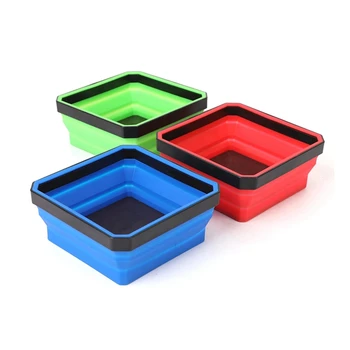 Квадратный силиконовый Складной Магнитный лоток для деталей, 3 предмета, коробка для аппаратных инструментов, силиконовый лоток для инструментов, синий, зеленый и красный