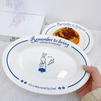 Керамическая тарелка Little Rabbit High Beauty с 8-дюймовыми Буквами во французском стиле, Тарелки для хлеба, Керамический Обеденный Диск, Милая Простая Тарелка для фруктов