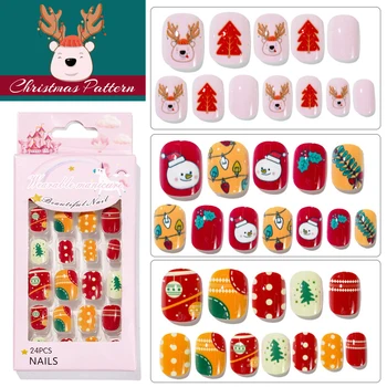 Клейкие накладные ногти для детей, многоразовый пресс с полным покрытием на кончиках ногтей, Рождественские накладные ногти, аксессуары для капсульного маникюра.