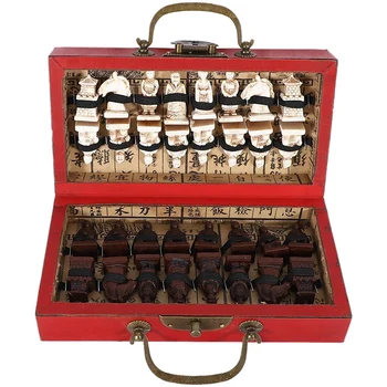 Кожаная коробка из китайского дерева с 32 фигурками из терракоты, шахматный набор, развлекательные шашки, шахматы, Традиционные игры