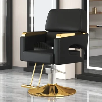 Кожаное кресло для салона Парикмахерской Золотое Роскошное Персонализированное Кресло для парикмахерского салона с гидравлической Ножкой Silla De Barbero Коммерческая Мебель