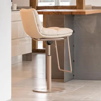 Кожаный барный стул Минималистичный Стальной Серебристый Минималистичный скандинавский стул Современная белая дизайнерская мебель для дома Sandalye