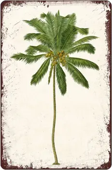 Кокосовая пальма, Винтажная металлическая жестяная вывеска, плакат, настенное искусство, Пляжный декор, Тропические пальмы, милые винтажные принты, плакат