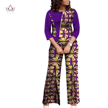 Комплект женской зимней одежды, африканский женский топ с принтом Bazin Riche и длинные брюки, традиционная европейская одежда WY4116
