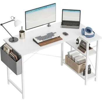 Компьютерный стол, L-образный компьютерный стол со стеллажом для хранения, 40-дюймовый угловой стол для домашнего офиса, учебный и письменный стол, компьютерный стол