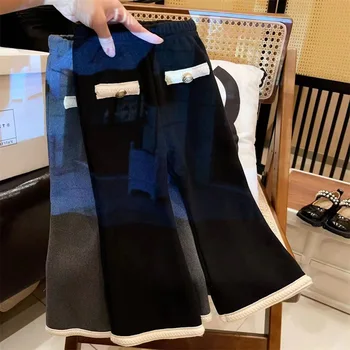 Корейская версия модных детских леггинсов 2023 года, новый сезон осень-зима, детские теплые расклешенные брюки с плюшевыми эластичными штанами