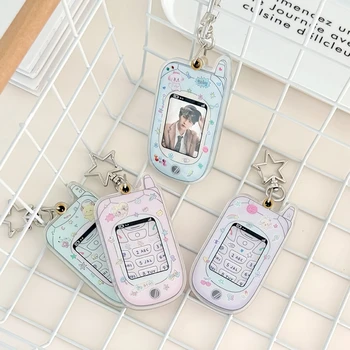 Корейский Ins Милый держатель для карт в форме телефона Y2K, Kpop, 1 Дюймовая Идентификационная фотокарточка, Защитный дисплей, рукава, Студенческая сумка, Кулон, Подарок