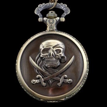 Коричневая цепочка Evil Pirate с двойным лезвием, кварцевые карманные часы с аналоговым сигналом, ожерелье в стиле стимпанк, кулон, подарок для мужчин и женщин
