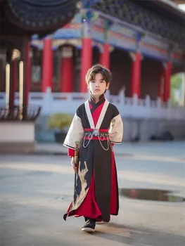 Костюм в традиционном Китайском стиле Детская одежда для выступлений Костюм для мальчиков Tang Черный, Красный Hanfu Весна Осень Древний костюм