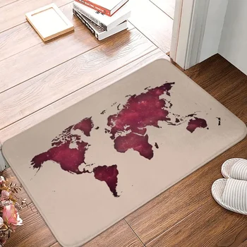 Красная Карта мира Карта мира Коврик для спальни с принтом Полиэстеровый Кухонный домашний ковер Ретро Декор Напольный коврик Коврик для ванной
