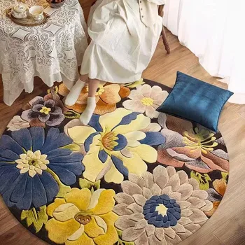 Круглый прикроватный коврик в американском стиле с цветочным рисунком, нескользящий круглый ковер для украшения спальни, домашний коврик для ванной, молитвенный коврик