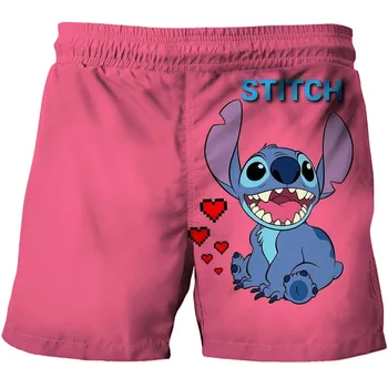 Летние повседневные пляжные шорты-бордшорты для детей и мальчиков, детские шорты контрастного цвета для детей от 4 до 14 лет с интегрированным рисунком Disney Stitch shor