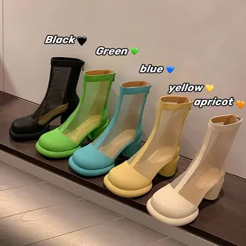 Летняя мода 2023 г. Ботильоны на толстом каблуке с дышащей сеткой и высокой платформой, женские повседневные сандалии на толстой подошве, ботинки bota