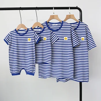 Летняя семейная одежда, футболка в полоску для отца и матери, Детское боди, хлопковые детские топы с короткими рукавами, семейная одежда
