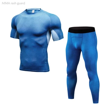 Летняя тренировочная футболка с коротким рукавом, леггинсы, мужская спортивная одежда, одежда для тренировок в тренажерном зале, спортивные колготки для бодибилдинга, спортивные костюмы для бега, мужские