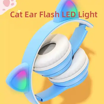Лучший подарок, светодиодные беспроводные наушники с кошачьими ушками, Bluetooth 5.0 Для молодежи, поддержка детской гарнитуры, проводные наушники с разъемом 3,5 мм с микрофоном