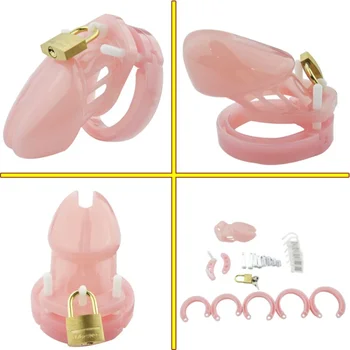 Маленькие/Стандартные мужские секс-игрушки, устройство целомудрия, Эротическая клетка для члена с кольцом от выпадения, кольца 5 размеров, латунный замок с фиксацией