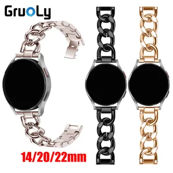 Металлический ремешок из нержавеющей стали для Samsung Galaxy Watch Band 14 мм, 20 мм, 22 мм, универсальный ремешок для наручных часов, быстросъемный ремешок